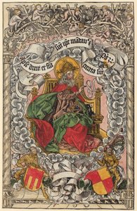 Titelholzschnitt mit Gottvater auf dem himmlischen Thron, die Hand segnend erhoben autorstwa Michael Wolgemut