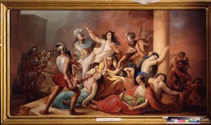 Upadek Troi (Zwycięscy greccy wojownicy oblężenia legendarnego miasta) - Upadek Troi - Michaił Iwanowicz Skotti (1814-1861), olej na płótnie - Sztuka rosyjska autorstwa Michail Ivanovich Skotti