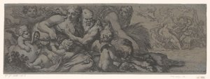 Faun spotkał bachantkę en putti autorstwa Michel Dorigny (attributed to)