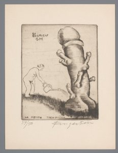 Ekslibris van Gianni Mantero Ex erotyka GM (tytuł na obiekcie) La petite jardinière (tytuł na obiekcie) autorstwa Michel Fingesten (signed by artist)