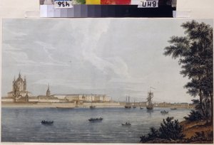 Klasztor Smolny w Sankt Petersburgu. Praca Michela Francois Damama-Demartrait (Damam Demartrait) (1763-1827), grawerowanie i akwarela