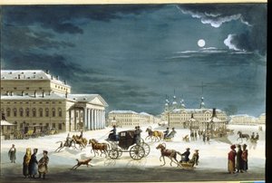 Teatr cesarski Bolszoj Kamenny w Sankt Petersburgu (Teatr Cesarski Bolszoj Kamenny w Sankt Petersburgu). Praca Michela Francois Damama Demartrait (1763-1827), grawerowanie mise en couleur a l
