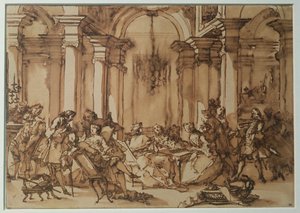 Salon Literacki w XVIII w. (pranie pióra i sepii na papierze)