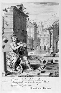 Amphion buduje mury Teb muzyką swoich skrzypiec, 1655 autorstwa Michel de Marolles