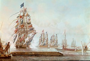 Skrzydło przedmurza, święto wydane w Tulonie hrabiemu Prowansji w lipcu 1777 w porcie Toulon Gwasz przez Michela Josepha dit Michel de Toulon (czynne w latach 1777-1792) 1777. Wersal, muzeum zamkowe autorstwa Michel de Toulon