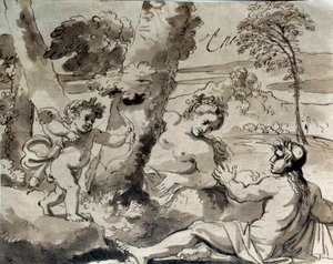 Miłość, pasterz i nimfa. Rysunek Michel Corneille (1642-1708)