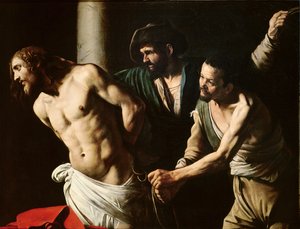 Biczowanie Chrystusa, ok. 1605-7 (olej na płótnie) autorstwa Michelangelo (attr. to) Caravaggio