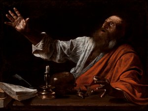 Wizja św. Hieronima, I poł. XVII w. (olej na płótnie) autorstwa Michelangelo (follower of) Caravaggio