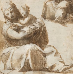 Madonna z Dzieciątkiem w pozycji siedzącej. Około 1525 roku (?) autorstwa Michelangelo Anselmi