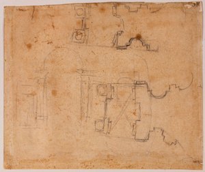 Elewacja architektoniczna i szczegóły planu San Giovanni dei Fiorentini autorstwa Michelangelo Buonarroti