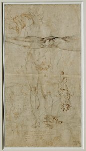 Różne studia postaci, napis oparty na sonecie Petrarki, około 1506 ... autorstwa Michelangelo Buonarroti
