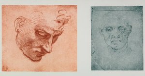Widok z przodu twarzy i jeden z profilu; rysunki Michała Anioła. Casa Buonarroti, Florencja autorstwa Michelangelo Buonarroti