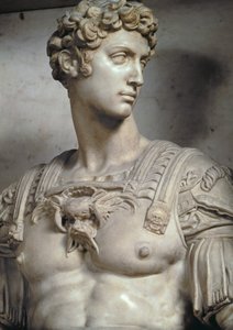 Giuliano de Medici, książę Nemours 1479-1516, fragment postaci z jego grobowca autorstwa Michała Anioła Buonarrotiego 1475-1564, 1533 marmurowy detal z 85089 i 52674