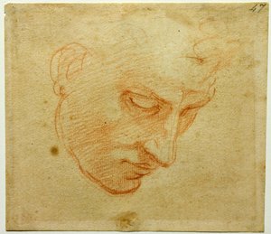 Studium Głowy do sufitu Kaplicy Sykstyńskiej, ok. 1509-1510 autorstwa Michelangelo Buonarroti