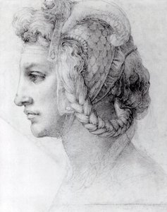 Idealna głowa kobiety, ok. 1525-28 (czarna kreda na papierze) autorstwa Michelangelo Buonarroti