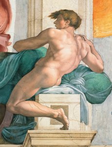 Sufit Kaplicy Sykstyńskiej Ignudo w Watykanie, 1508-1512. autorstwa Michelangelo Buonarroti