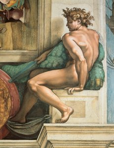 Sufit Kaplicy Sykstyńskiej Ignudo w Watykanie, 1508-1512. autorstwa Michelangelo Buonarroti
