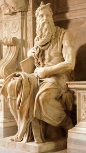Mojżesz, fragment z Grobu Juliusza II, autorstwa Michała Anioła (1475-1564), bazylika św. Piotra w Okowach, Rzym, Lacjum, ok. 1515 autorstwa Michelangelo Buonarroti
