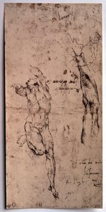 Nagi mężczyzna, studium ramion Rysunek Michelangelo Buonarroti dit Michelangelo (Michelangelo lub Michel Ange autorstwa Michelangelo Buonarroti