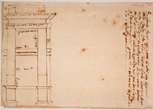 Elewacja boczna grobowca Juliusza II, pamiątka z autografem autorstwa Michelangelo Buonarroti