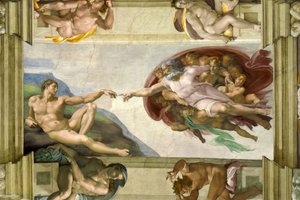 Sufit Kaplicy Sykstyńskiej (1508-12): Stworzenie Adama autorstwa Michelangelo Buonarroti
