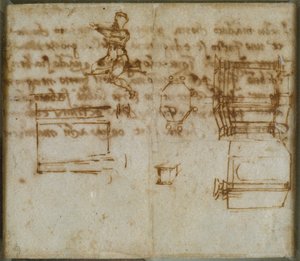 Drobne szkice architektury i małe studium postaci, koniec XV-początek XVI wieku autorstwa Michelangelo Buonarroti