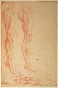 Studia nóg i ramion (czerwona kreda na papierze) autorstwa Michelangelo Buonarroti