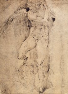 Studium anioła na Sąd Ostateczny: rysunek Michała Anioła. Casa Buonarroti, Florencja autorstwa Michelangelo Buonarroti