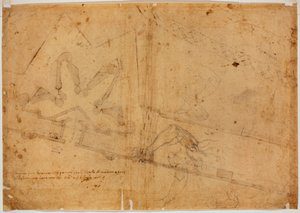 Studium postaci wykonane inną ręką i odręczny napis autorstwa Michelangelo Buonarroti