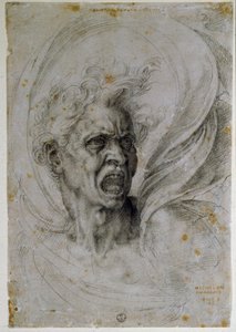 Studiowanie głowy krzyczącego mężczyzny. Rysunek Michała Anioła Buonarrotiego (1475-1564). Florencja, Muzeum Uffizi (Florencja, projekt gabinetu i znaczki Uffizi). autorstwa Michelangelo Buonarroti