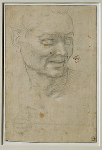 Głowa i prawa ręka ignudo powyżej i po lewej stronie Izajasza, na sklepieniu Capella Sistina ... autorstwa Michelangelo Buonarroti