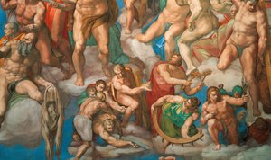 Fresk Sądu Ostatecznego Kaplicy Sykstyńskiej w Watykanie, 1536-1541. autorstwa Michelangelo Buonarroti