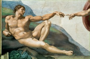 Kaplica Sykstyńska; freski sufitowe po renowacji (fresk) autorstwa Michelangelo Buonarroti