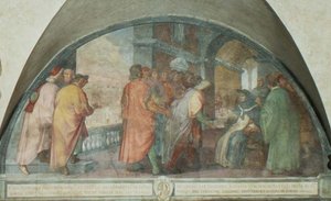 Św. Antonin zakłada Towarzystwo Dobrych Ludzi w San Martino, luneta (fresk) autorstwa Michelangelo Cinganelli