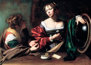 Marta i Maria Magdalena, c. 1598 autorstwa Michelangelo Merisi Caravaggio