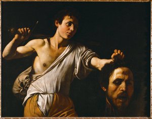 Dawid pokazujący głowę Goliata (olej na drewnie topoli) autorstwa Michelangelo Merisi da Caravaggio