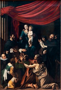 Madonna na Różańcu (olej na płótnie) autorstwa Michelangelo Merisi da Caravaggio