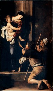 Madonna dei pellegrini znana również jako Madonna z Loreto (Madonna des Pelerins lub Madonna de Lorette). Obraz Michelangelo Merisi dit Il Caravaggio (The Caravaggio) (1571-1610) 1603-1605 Wymiary 260x150 cm Rzym, kościół Sant 