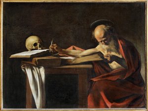 Święty Hieronim piszący ... (obraz na płótnie) autorstwa Michelangelo Merisi da Caravaggio