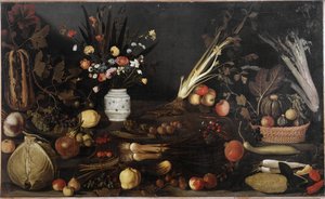 Martwa natura z kwiatami i owocami - olej na płótnie ok.1590 autorstwa Michelangelo Merisi da Caravaggio
