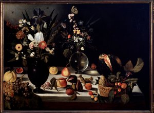 Martwa natura z kwiatami i owocami Obraz przypisywany Caravaggio dit le Caravaggio