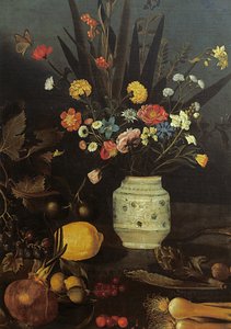 Martwa natura z kwiatami i roślinami (olej na płótnie) (detal 624933) autorstwa Michelangelo Merisi da Caravaggio