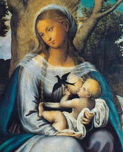 Odpoczynek w Egipcie, fragment centralnego panelu Tryptyku Pocieszenia (tempera i olej na desce) autorstwa Michele (attr.) Cavaro