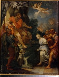 Męczennik przed prokonsulem. (Prześladowanie chrześcijan w Cesarstwie Rzymskim). Obraz Michele Rocca (ok. 1670-ok. 1751), olej na płótnie. Sztuka włoska (Parma), koniec XVII-XVIII w., sztuka barokowa. Państwowe Muzeum Sztuki Zagranicznej Republiki Łotewski