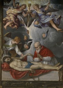 Martwy Chrystus, adorowany przez papieża Piusa V, ok. 1571-1572 autorstwa Micheli Parrasio