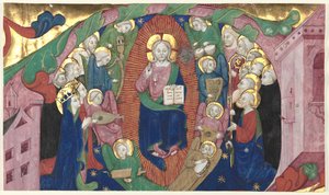 Fragment historycznego inicjału z księgi chóralnej: Chrystus w majestacie, ok. 1930 r. 1400. autorstwa Michelino Molinari da Besozzo