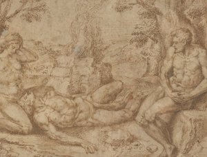 Adam i Ewa opłakujący śmierć Abla, ca. 1576. autorstwa Michiel Coxie