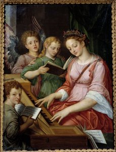 Saint Cecile gra na klawesynie Obraz Michaela Coxcie (Michiel Coxien) (De Coxien, De Coxcie, Coxius, Van Coxcie and Coxie) (1499-1592)