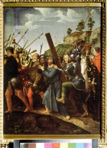Chrystus dźwigający krzyż. (Chrystus niosący krzyż). Obraz Michaela Sittowa (1460 lub 1468-1525). Olej na płótnie, 37,5 x 28,3 cm, ok. 1518-1525. Sztuka holenderska, renesans. Muzeum Sztuk Pięknych im. Puszkina w Moskwie.
