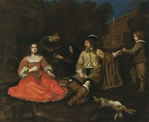 Elegancka firma myśliwska odpoczywająca autorstwa Michiel Sweerts